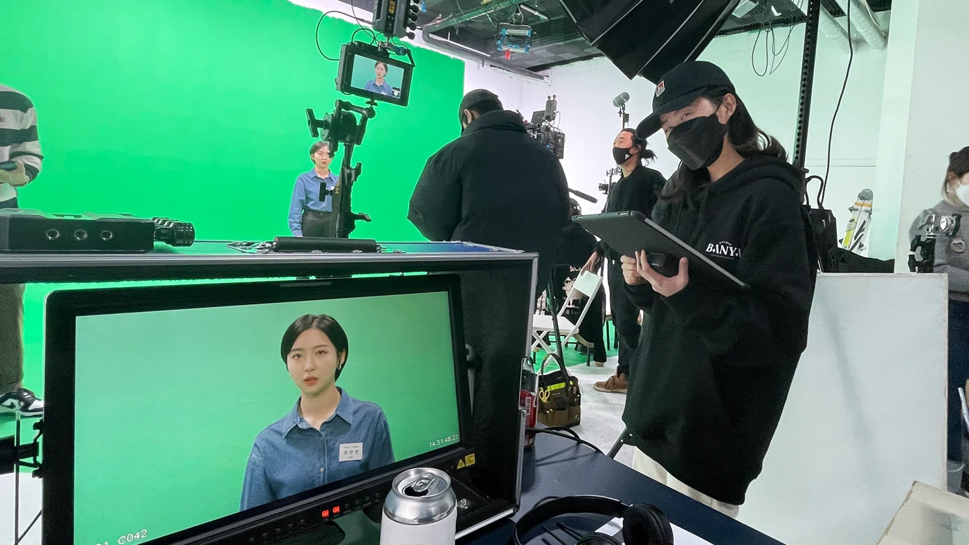 Banyafilm crew working on a green-screen shoot
